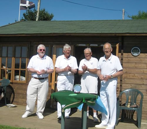 Des Honey & Tony Dyson (far lef and far right) being presented with the Wilson Salvers 