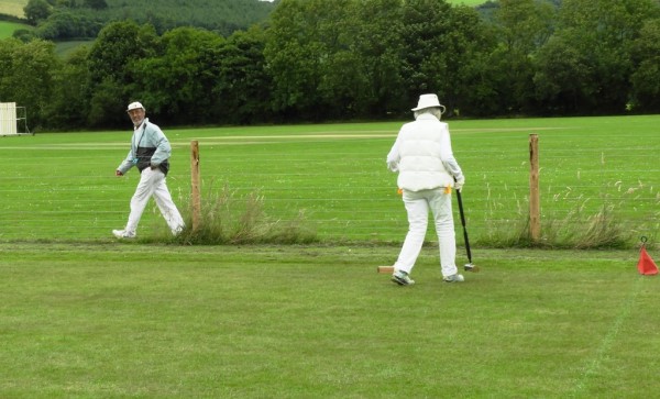 Simon retrieves his ball after hitting it through the fence